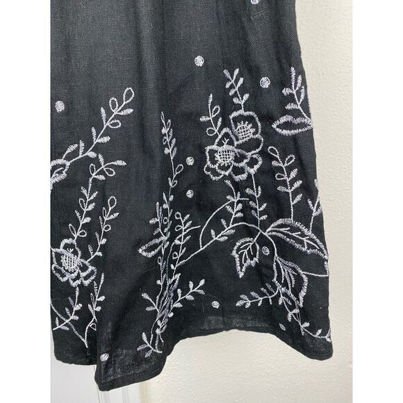 e-col-o-gie Women's 8 Black Embroidered Linen Blend Full A-Line Skirt - Picture 6 of 6